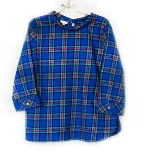 Talbots Blue Plaid 3/4 Sleeve Pullover Blouse Size L